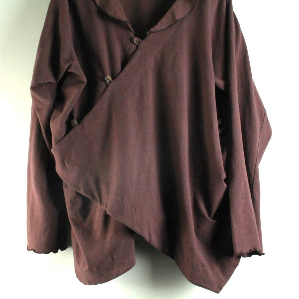 Bluefish Brown Draping Crossover Asymmetrical Side Button Long Sleeve Top 1 - Picture 3 of 7